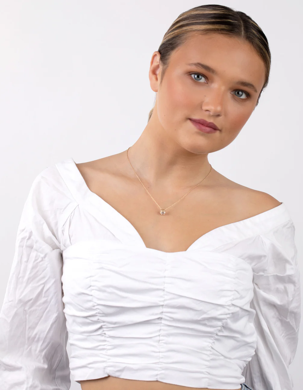 Gold Plated Sterling Silver 6mm Cubic Zirconia Halo Necklace - Image 5