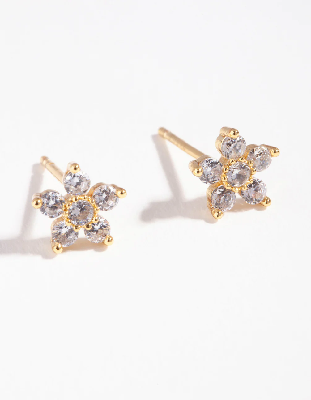 Gold Plated Sterling Silver Cubic Zirconia Flower Stud Earrings - Image 3