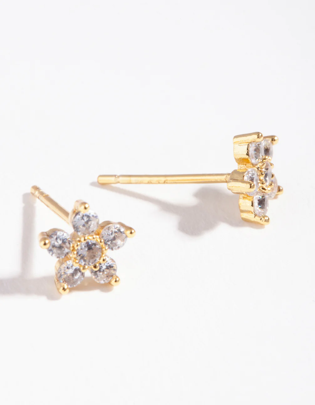 Gold Plated Sterling Silver Cubic Zirconia Flower Stud Earrings - Image 4