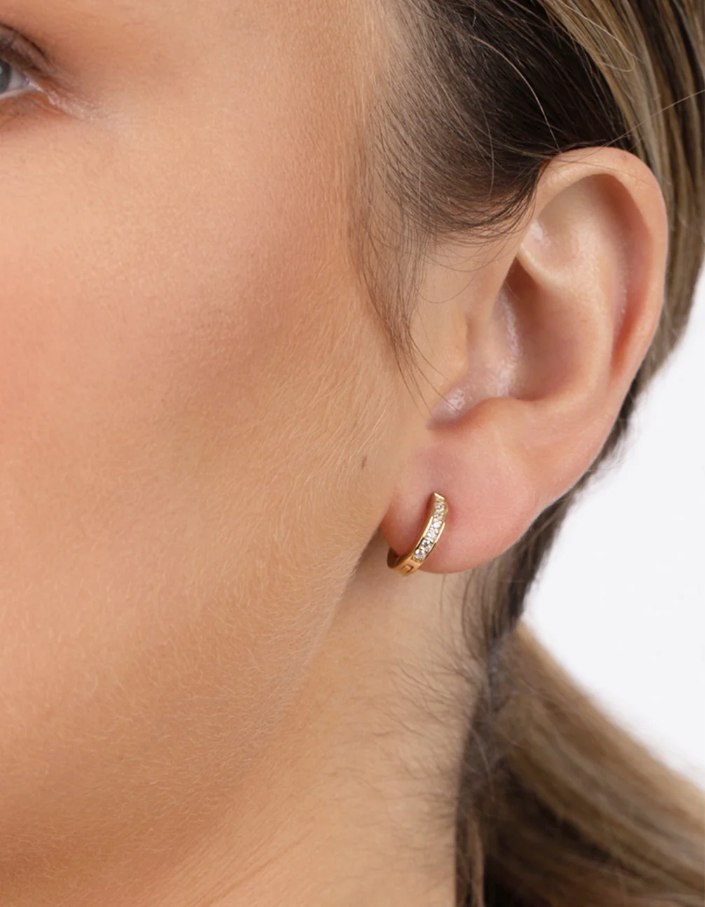 Gold Plated Sterling Silver Cubic Zirconia Huggie Earrings - Image 2