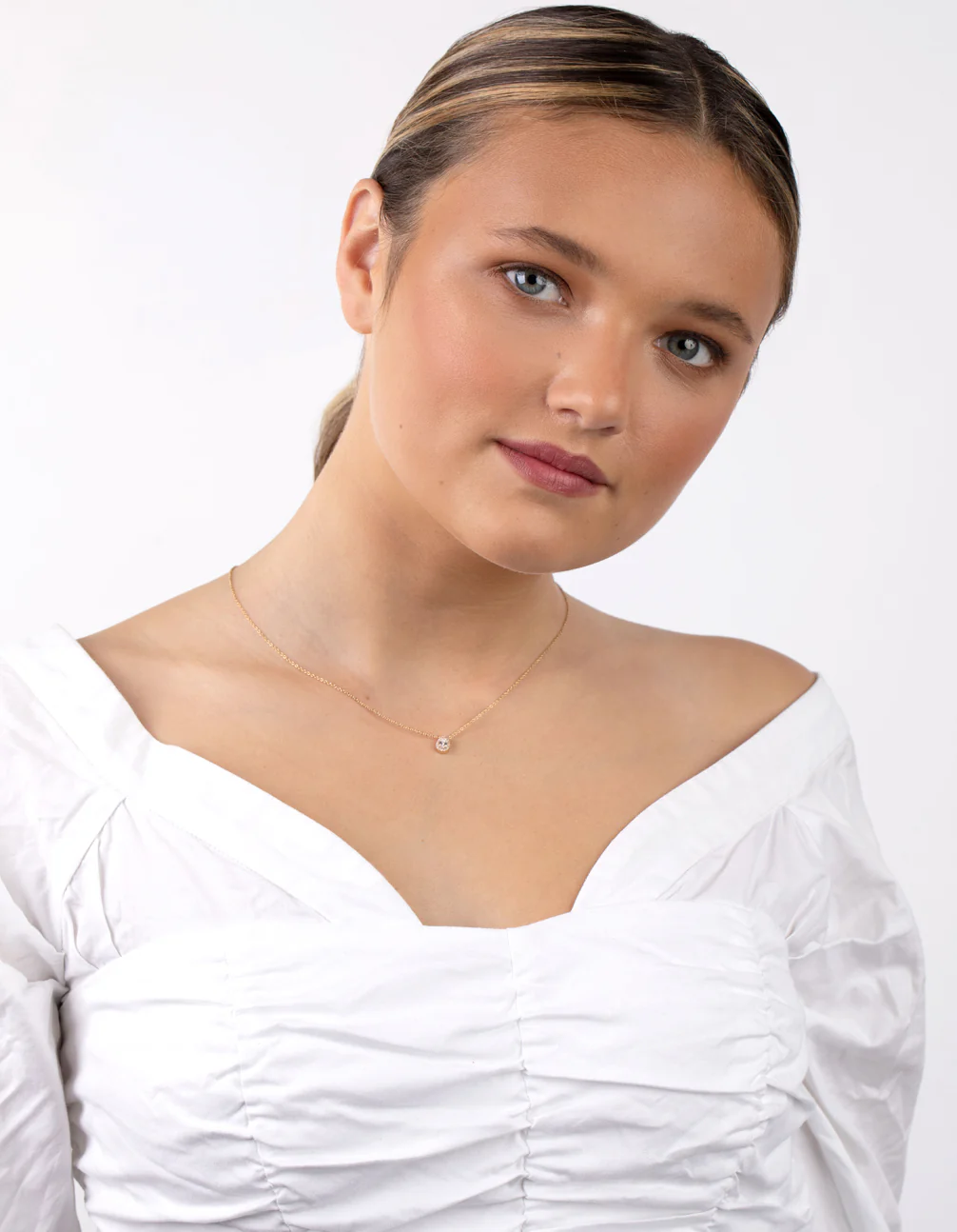 Gold Plated Sterling Silver Cubic Zirconia Pear Halo Necklace - Image 5