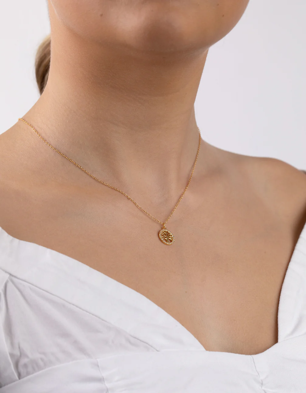 Gold Plated Sterling Silver Cubic Zirconia Tree of Life Necklace - Image 2