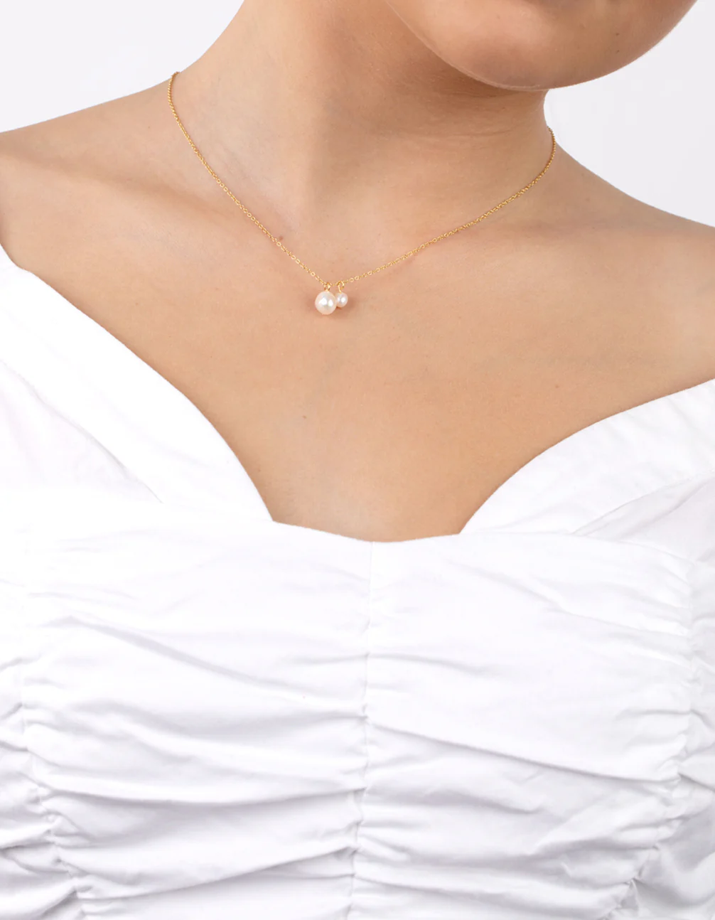 Gold Plated Sterling Silver Double Freshwater Pearl Necklace - Image 2
