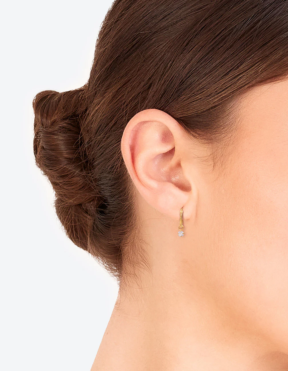 Gold Plated Sterling Silver Cubic Zirconia Dangle Hoop Earrings - Image 2