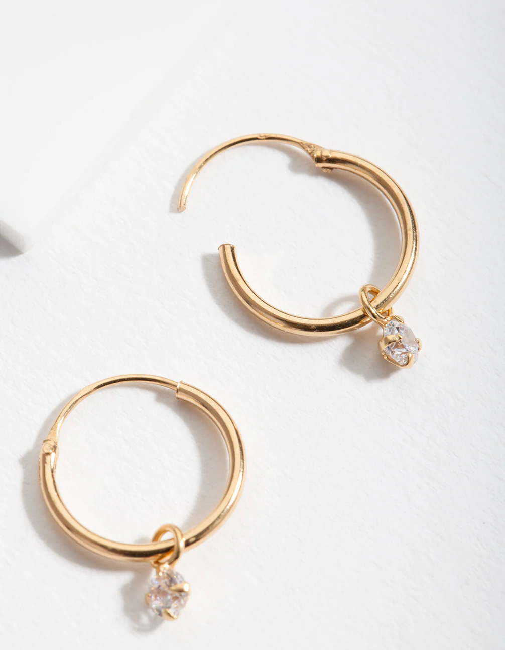 Gold Plated Sterling Silver Cubic Zirconia Dangle Hoop Earrings - Image 5