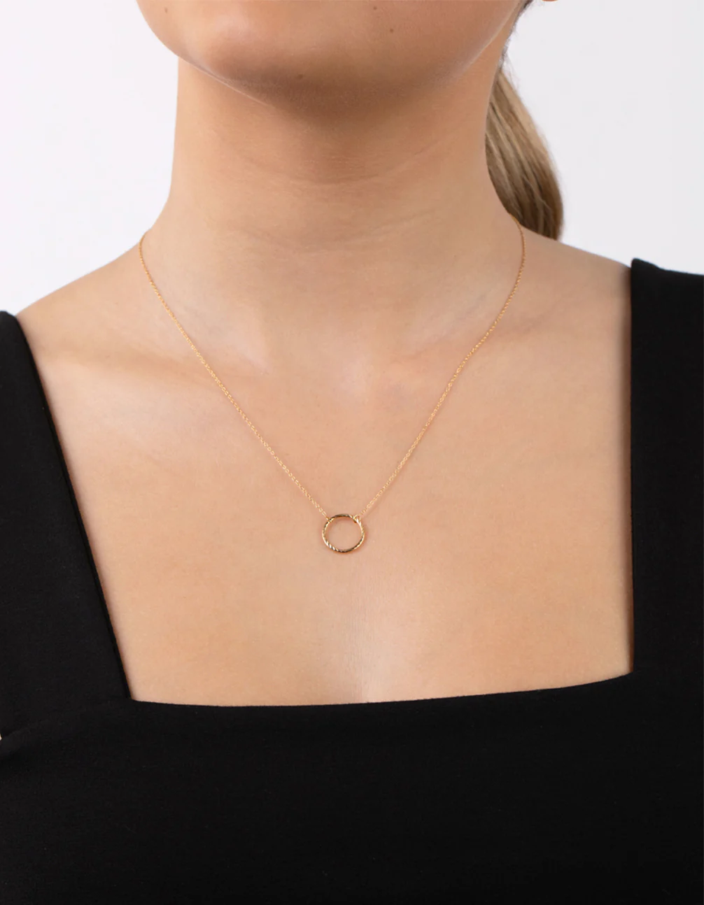 Gold Plated Sterling Silver Diamond Cut Circle Necklace - Image 2