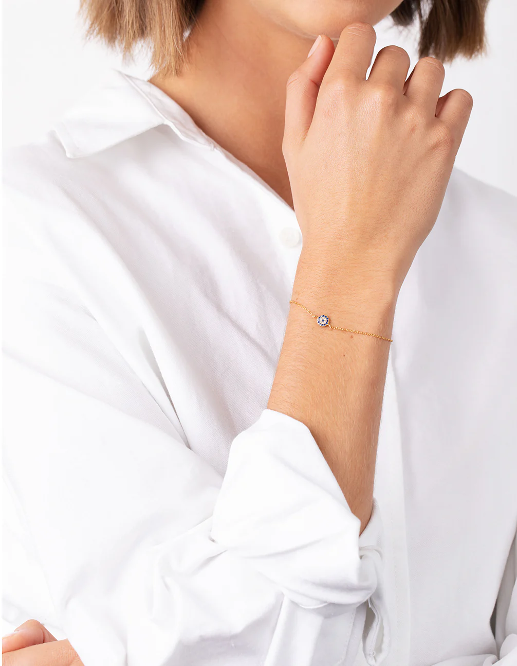 Gold Plated Sterling Silver Evil Eye Disc Bracelet - Image 3
