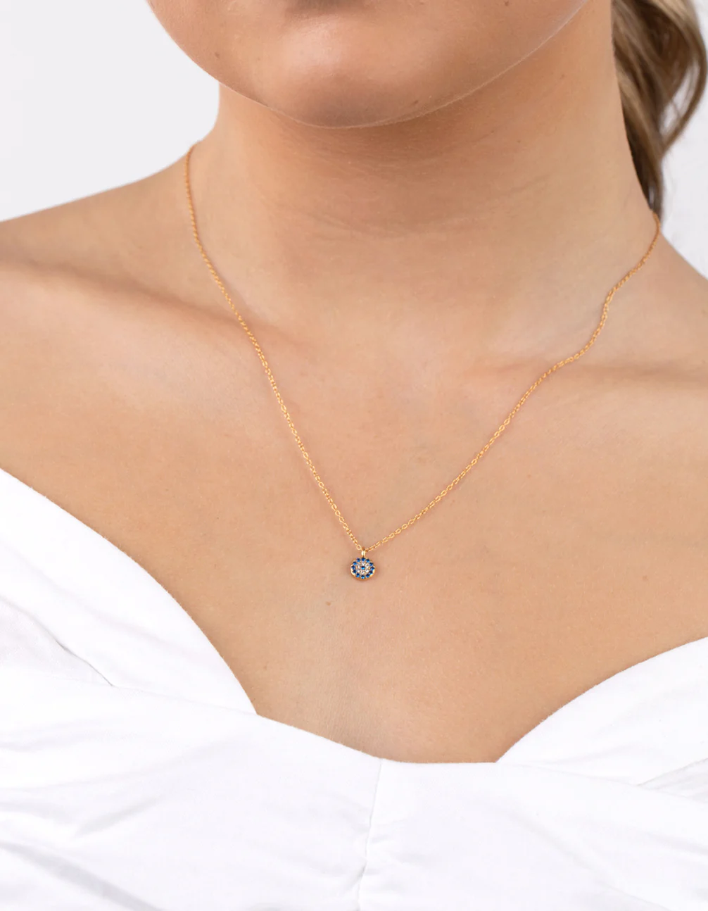 Gold Plated Sterling Silver Evil Eye Disc Necklace - Image 2