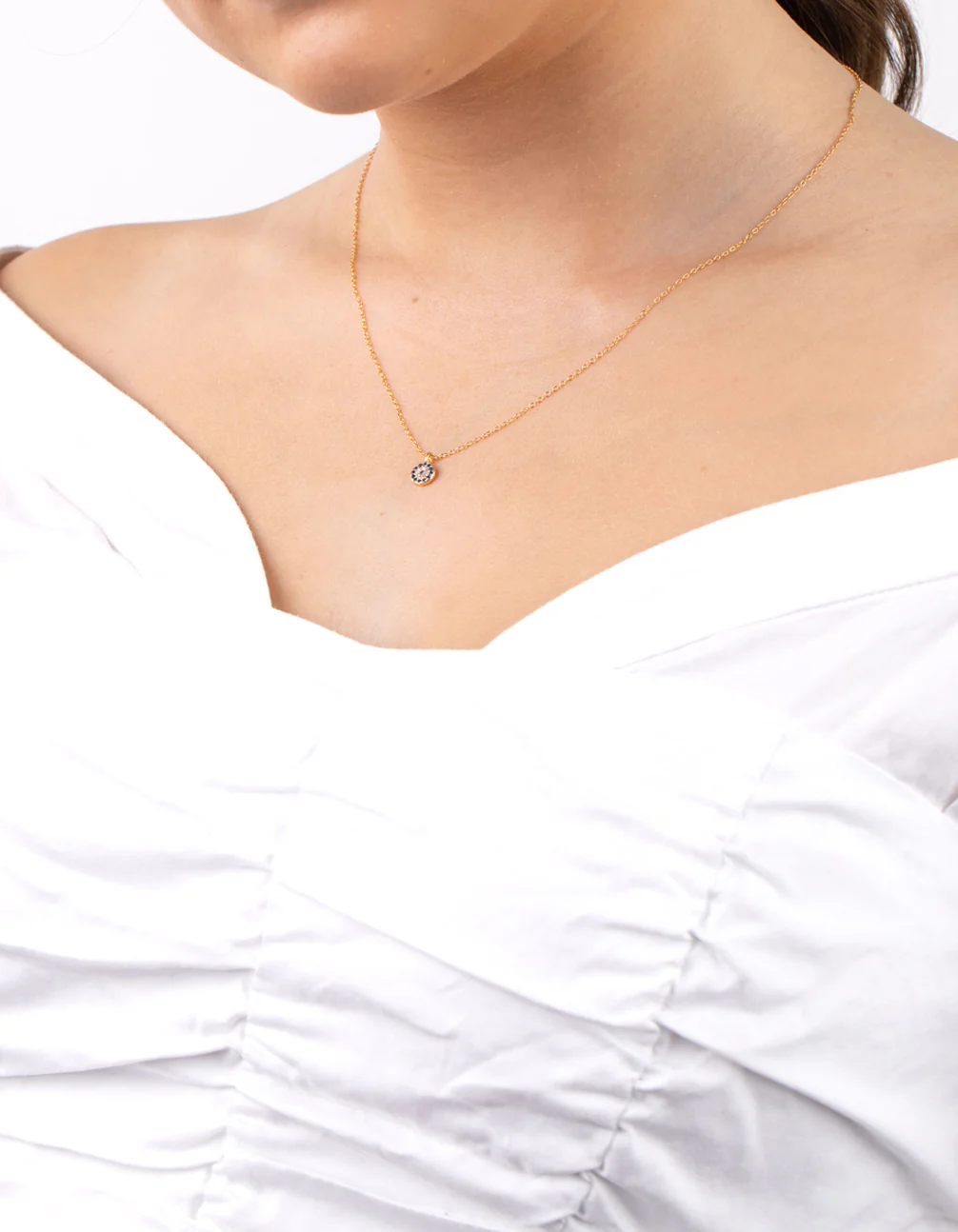 Gold Plated Sterling Silver Evil Eye Disc Necklace - Image 5