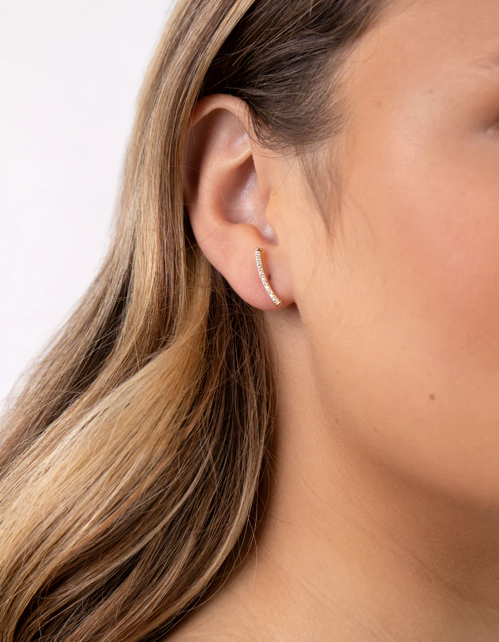 Gold Plated Sterling Silver Fine Cubic Zirconia Crawler Earrings - Image 2