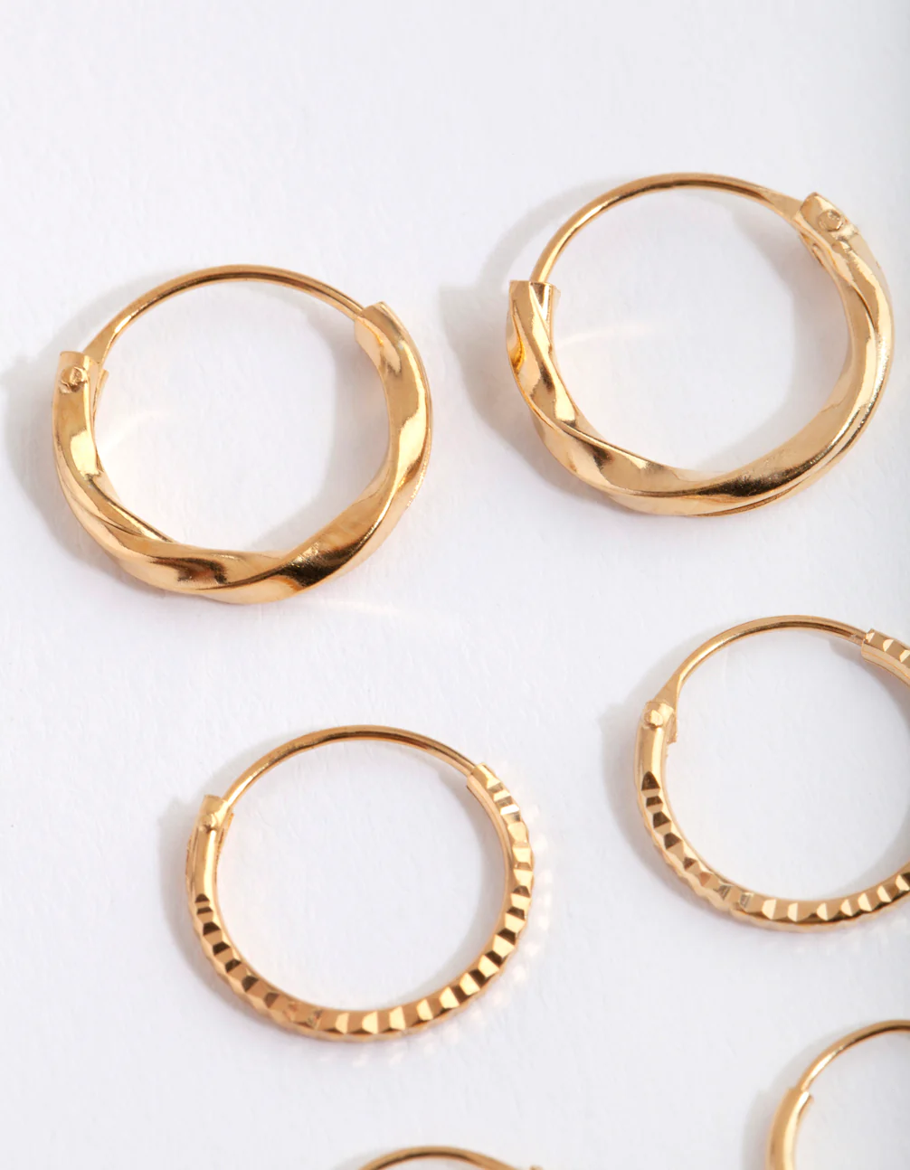 Gold Plated Sterling Silver Graduating Textured Hoop Earring Pack - Image 2
