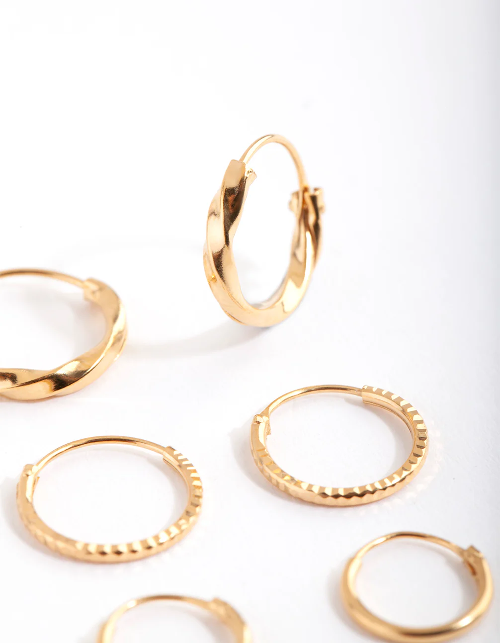 Gold Plated Sterling Silver Graduating Textured Hoop Earring Pack - Image 3