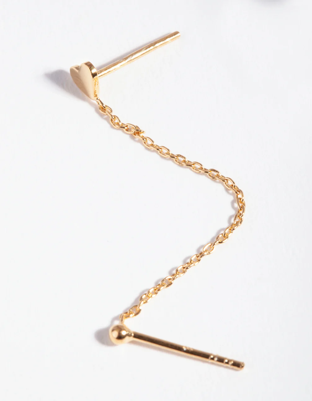 Gold Plated Sterling Silver Heart Chain Double Stud Earring - Image 2