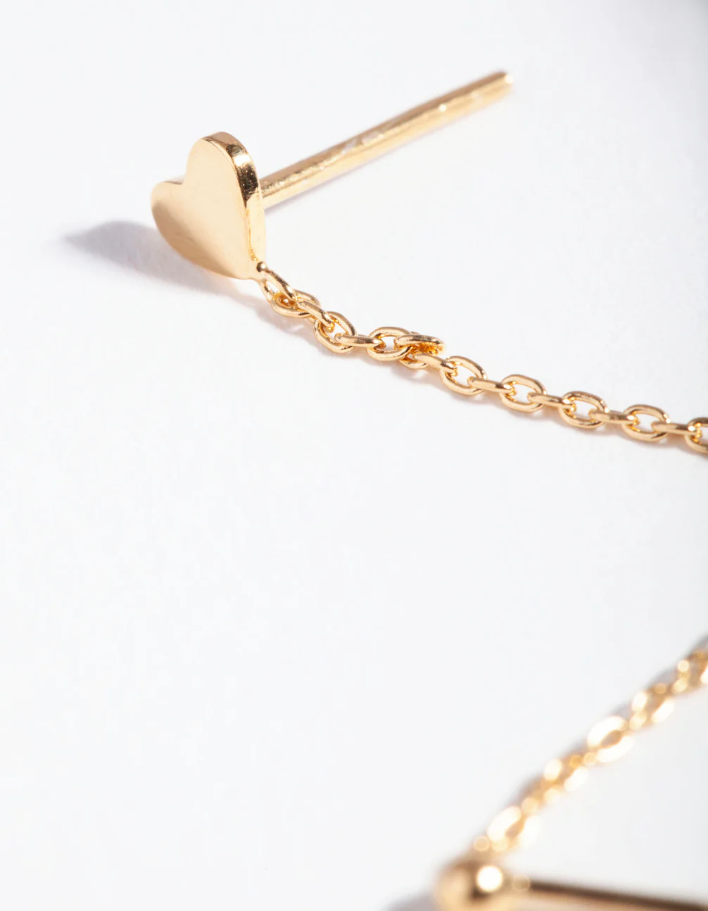 Gold Plated Sterling Silver Heart Chain Double Stud Earring - Image 3