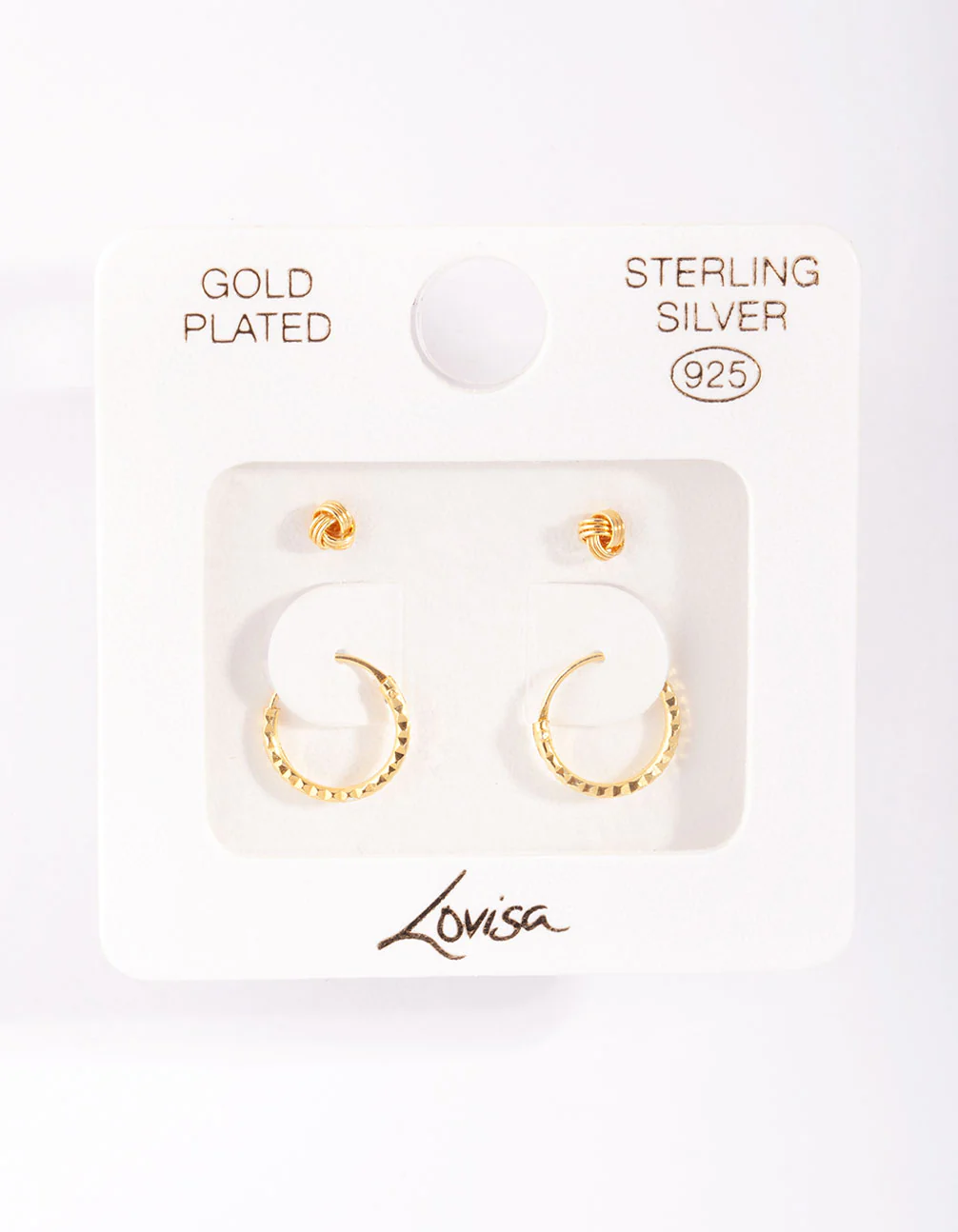 Gold Plated Sterling Silver Knot Stud Hoop Earring Pack - Image 2
