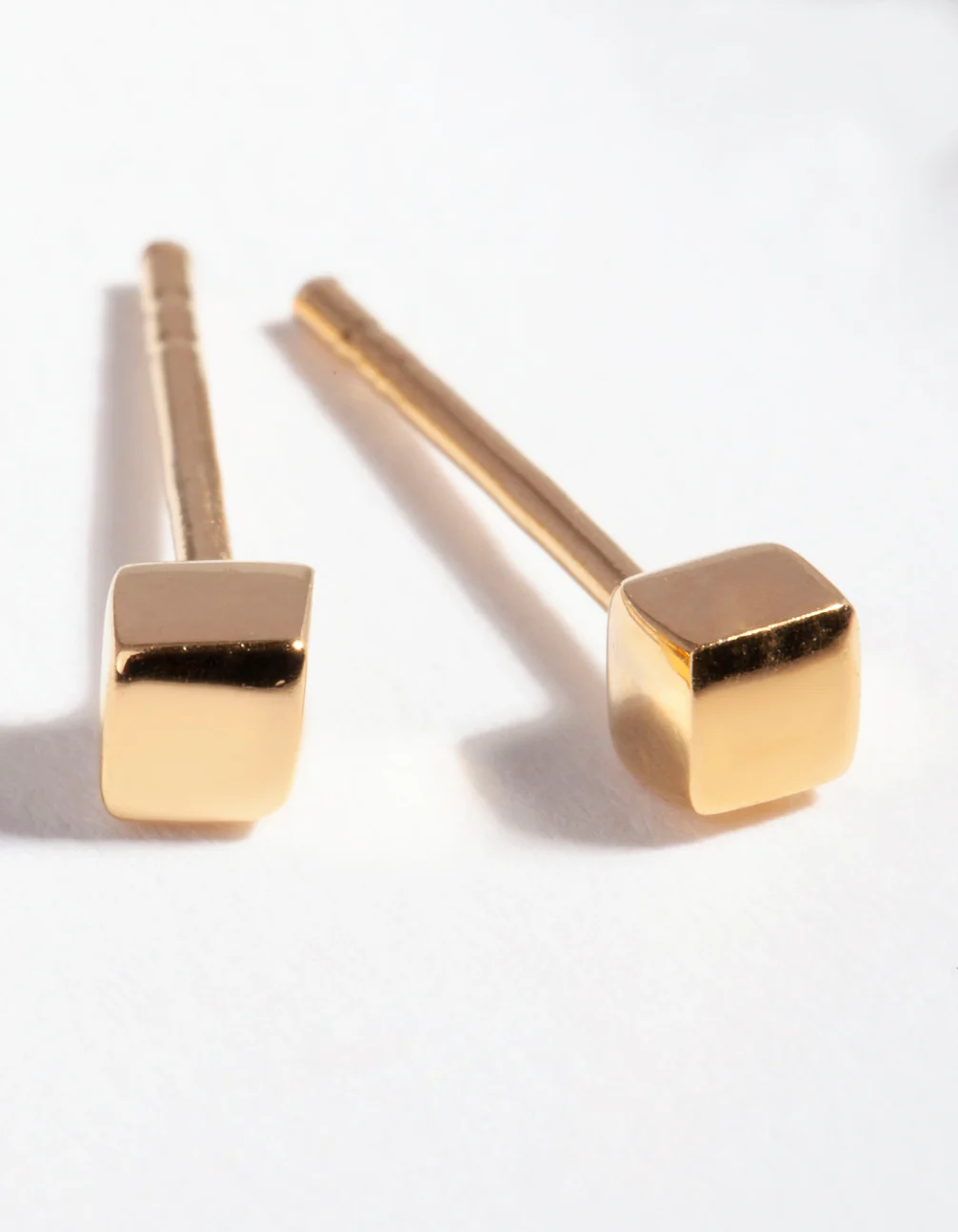 Gold Plated Sterling Silver Mini Cube Stud Earrings - Image 2