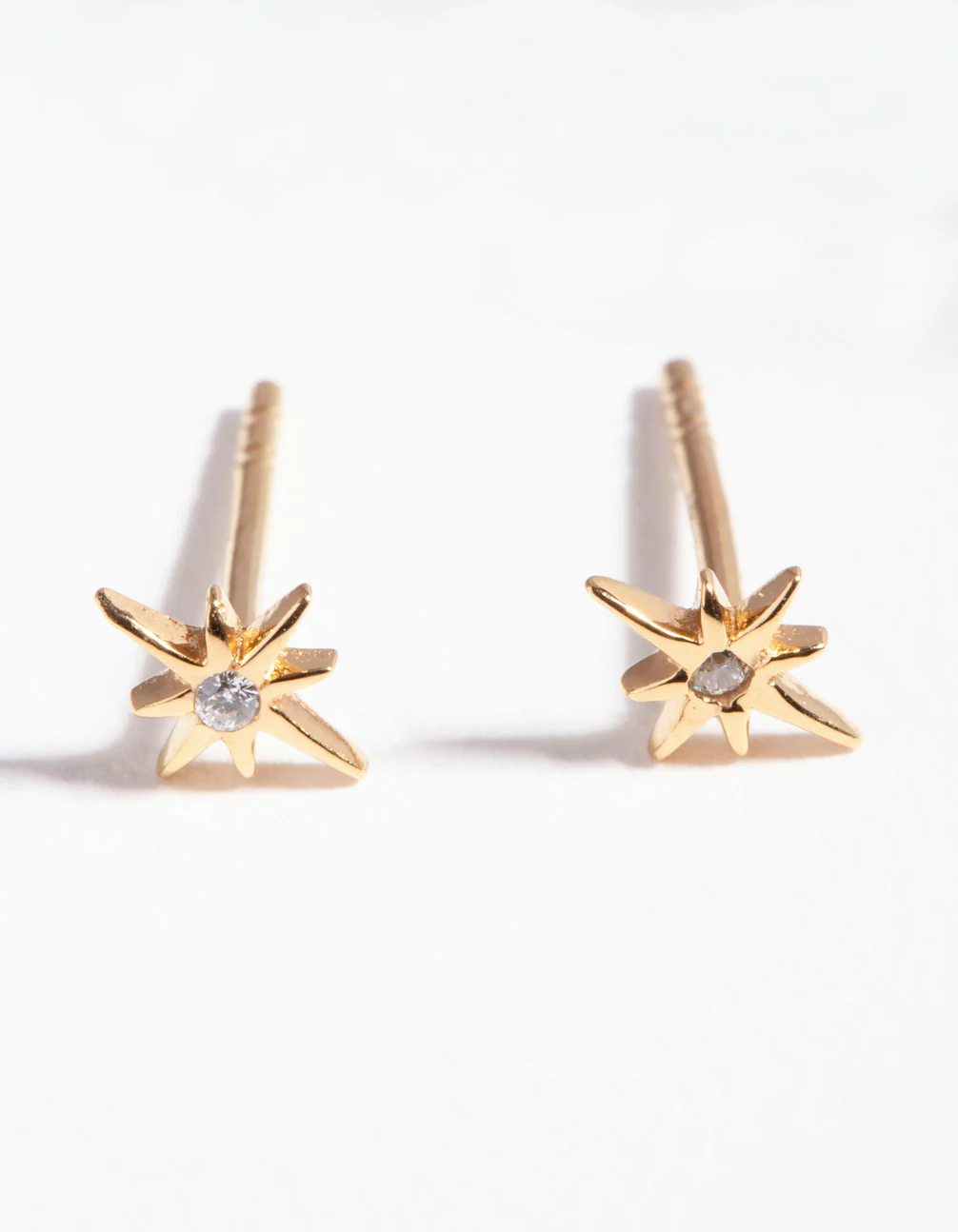Gold Plated Sterling Silver Cubic Zirconia Starburst Earrings - Image 3