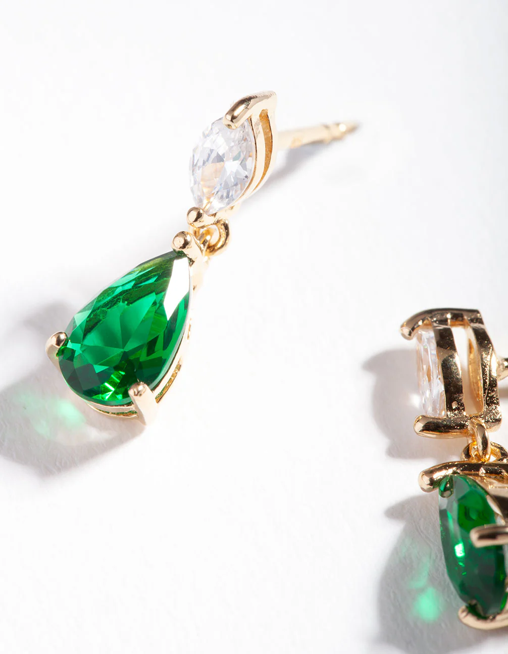 Gold Plated Sterling Silver Green Cubic Zirconia Teardrop Earrings - Image 3