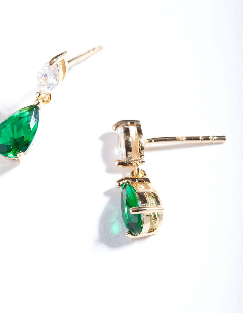 Gold Plated Sterling Silver Green Cubic Zirconia Teardrop Earrings - Image 4