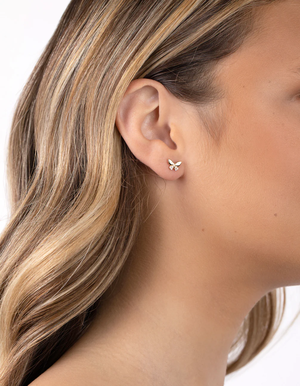 Gold Plated Sterling Silver Cubic Zirconia Butterfly Earrings - Image 2