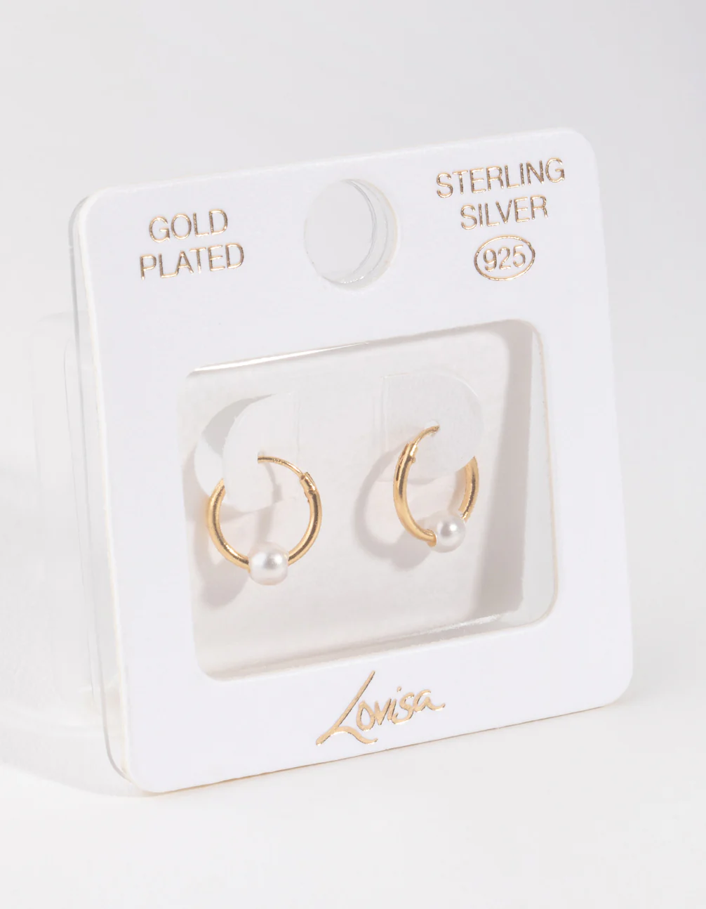 Gold Plated Sterling Silver Pearl Beaded Hoop Earrings - Image 3
