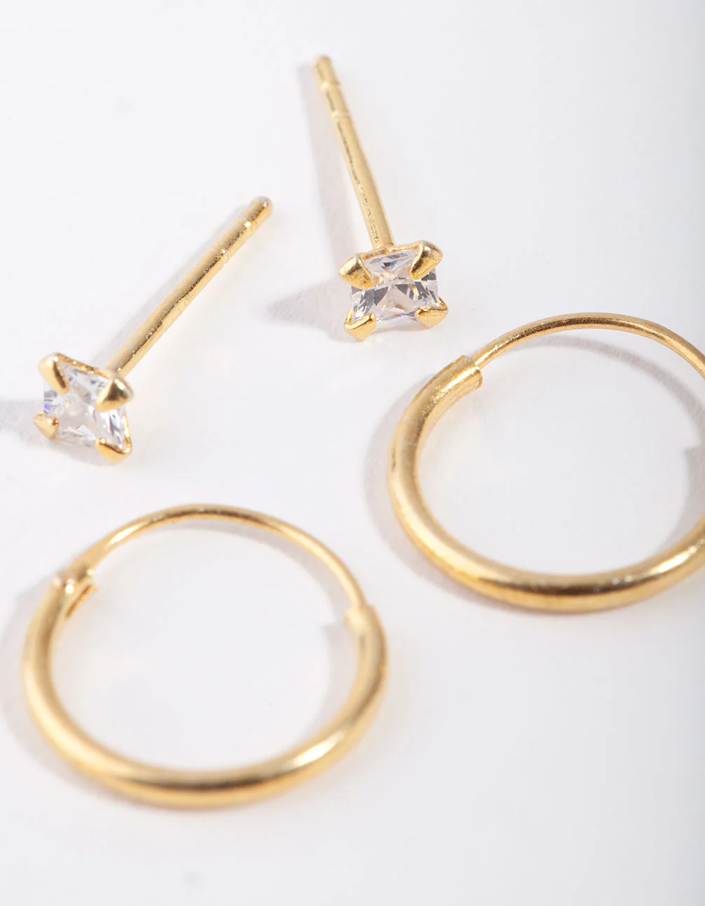 Gold Plated Sterling Silver Princess Stud & Hoop Pack Earring - Image 3