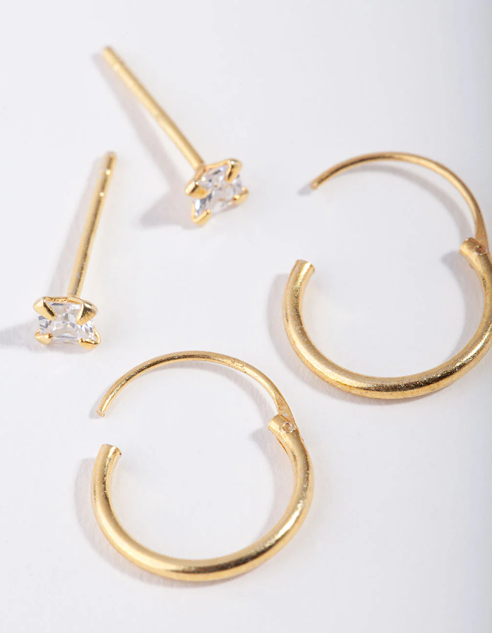 Gold Plated Sterling Silver Princess Stud & Hoop Pack Earring - Image 4