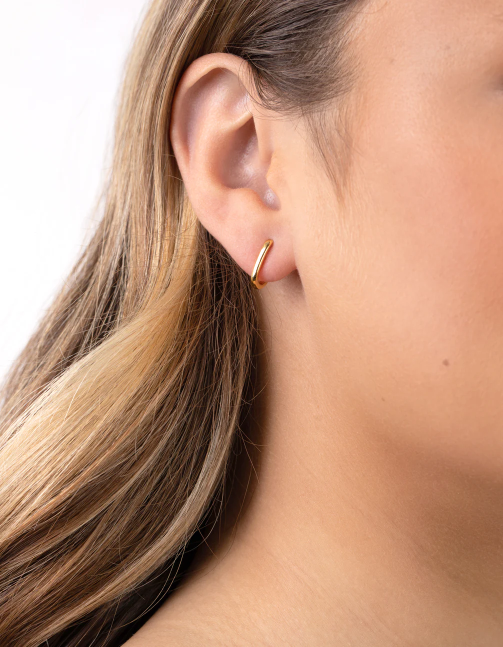 Gold Plated Sterling Silver Long Oval Huggie Earrings - Image 2