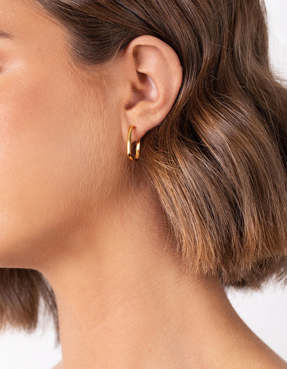 Gold Plated Sterling Silver Square Open Hoop Earrings - Image 2