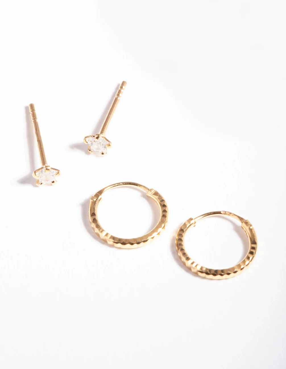 Gold Plated Sterling Silver Star Stud Hoop Earring Pack - Image 3