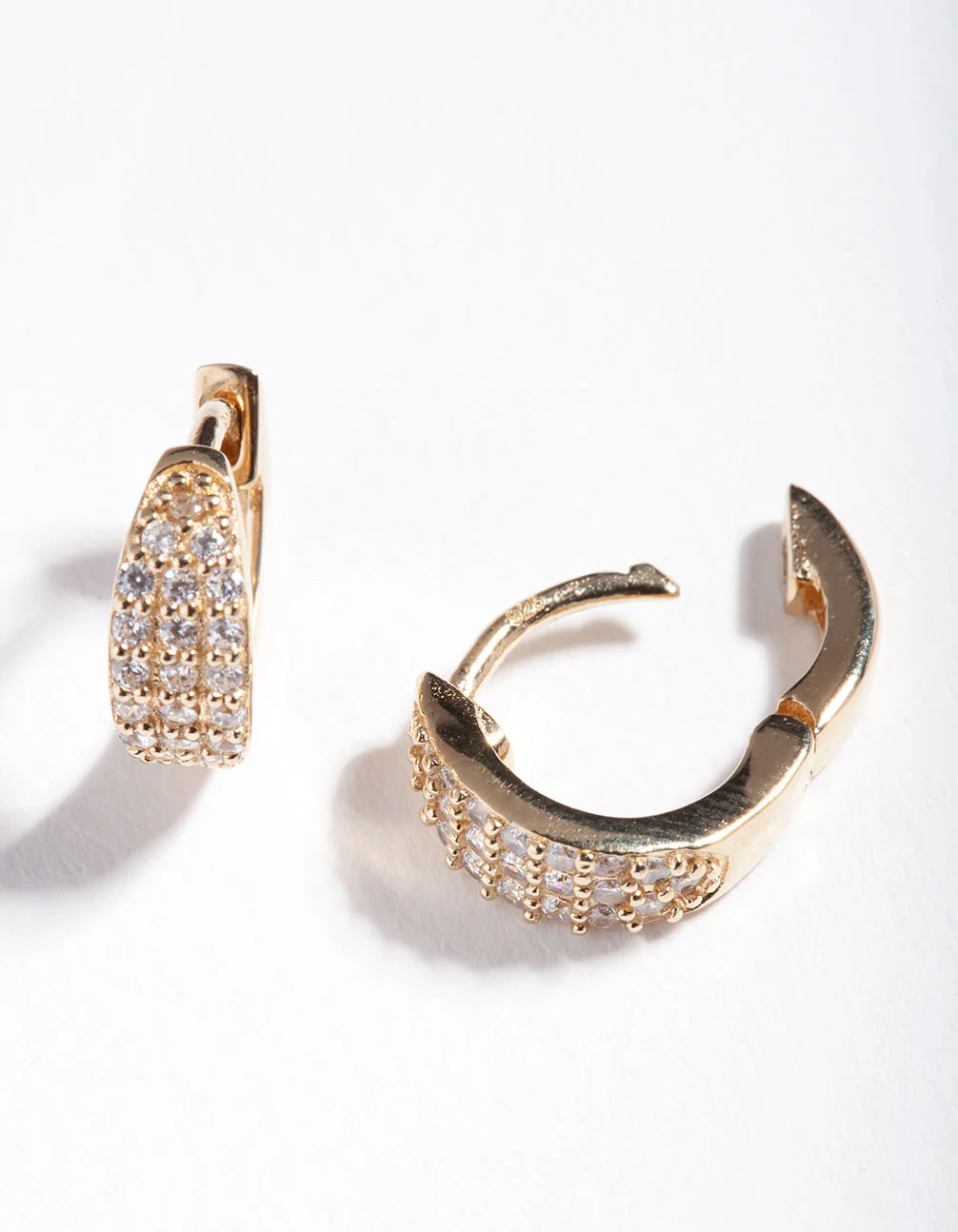 Gold Plated Sterling Silver Statement Pave Huggie Earrings - Image 3