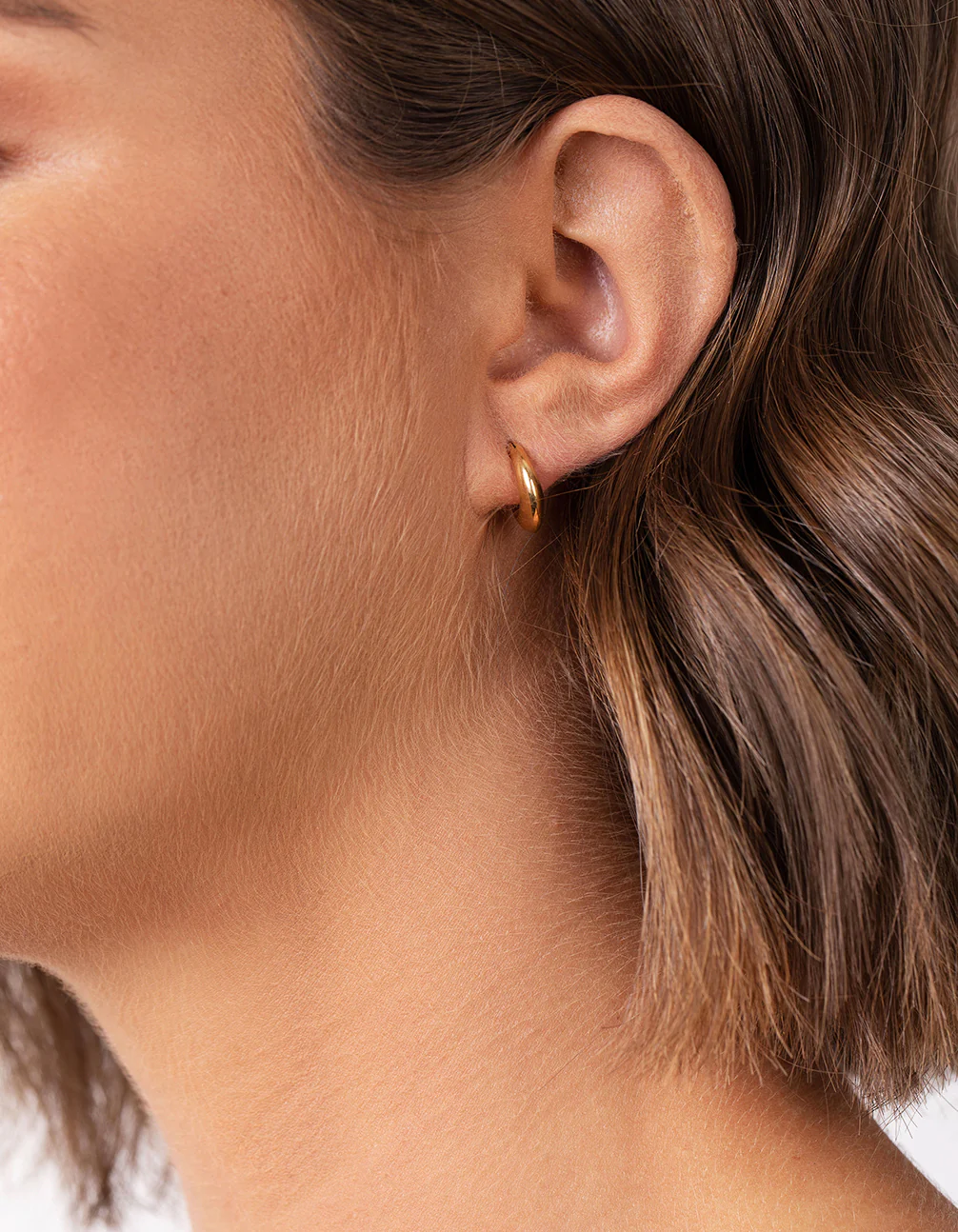 Gold Plated Sterling Silver Thick Huggie Earrings - Image 2