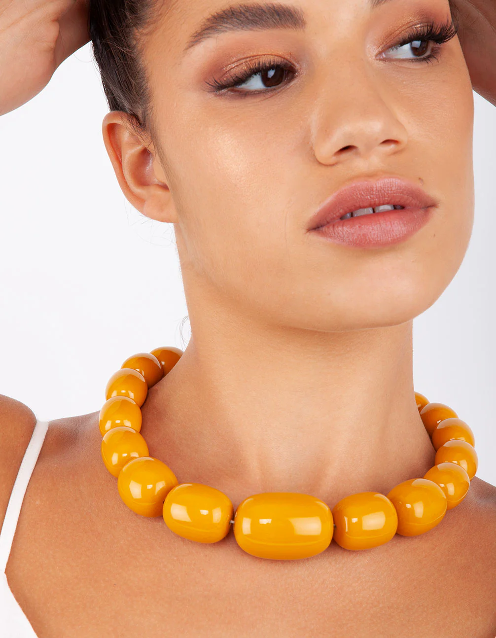 Yellow Acrylic Bead Short Necklace - Image 2