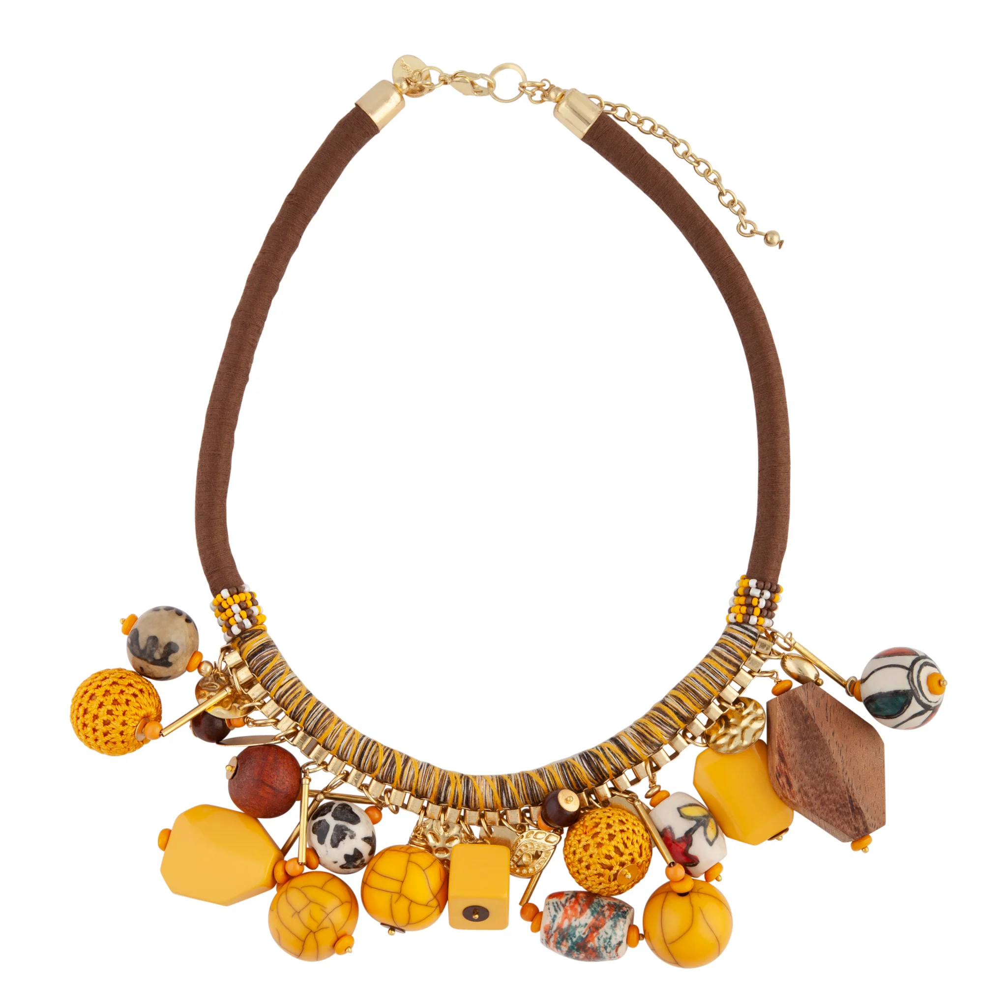 Gold Brown Statement Thread Wrap Necklace - Image 2